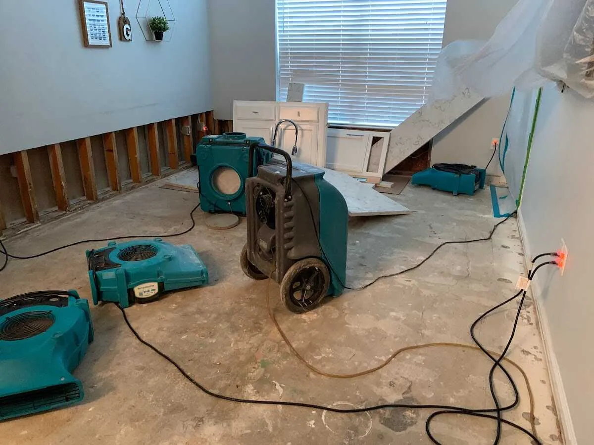 Dehumidifier in flood-cut room for Water Damage Restoration in Uxbridge